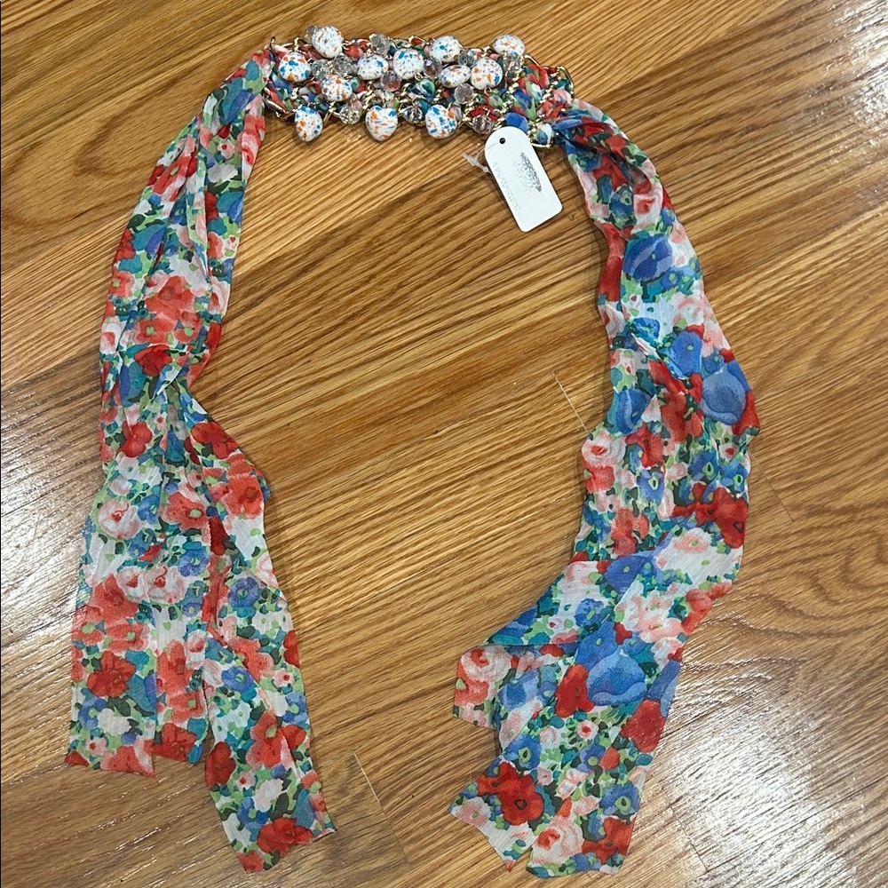Icon collection Floral Scarf choker necklace with Beaded Accent new w tags